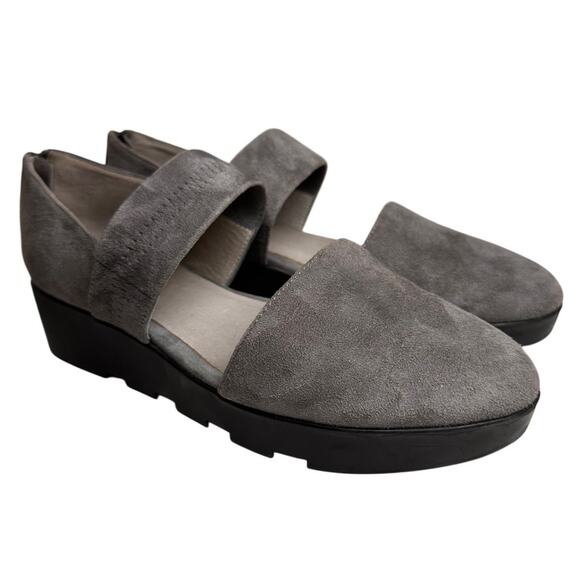 Eileen Fisher Marlow Suede Wedge Platform Mary Jane Shoes Women Sz 8.5 Gray Boho - Picture 1 of 16